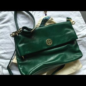 Tory Burch Kelly Green Soft Leather Shoulder Bag